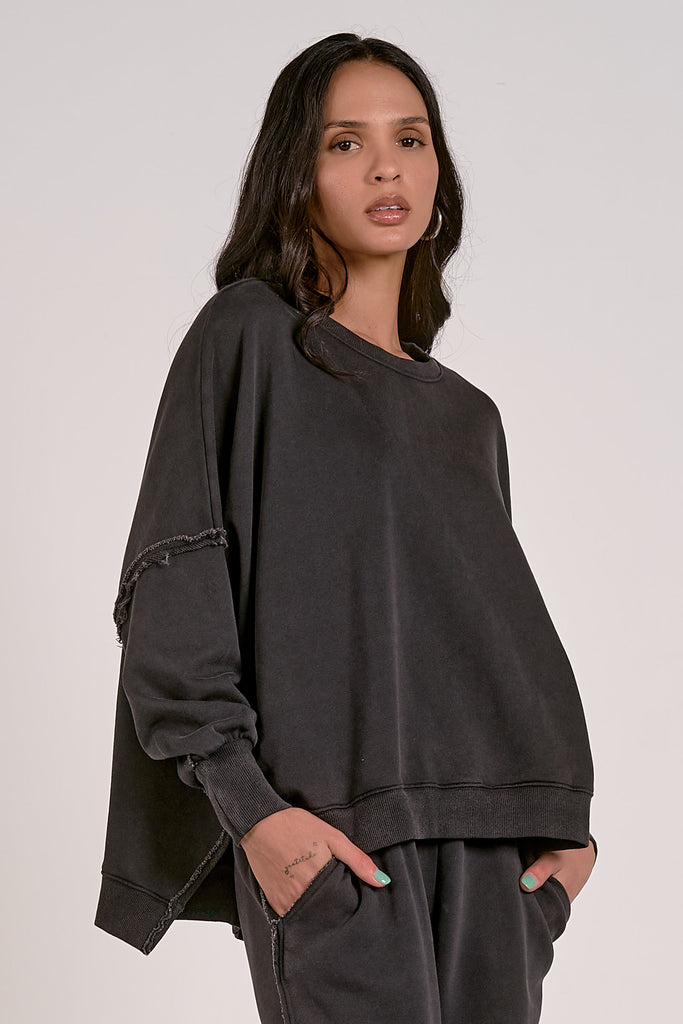 Elan Blacktop Oversized Black Crewneck