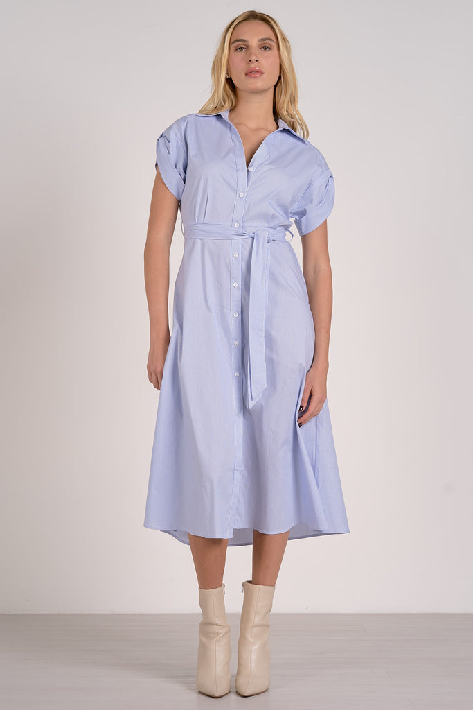 Elan Button Down Midi Blue Stripe Dress