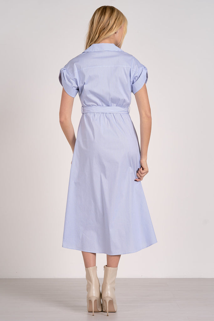 Elan Button Down Midi Blue Stripe Dress