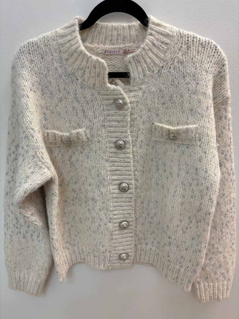 Esqualo Cream & Silver Lurex Button Cardigan