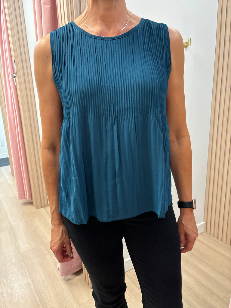 Papa Fashions Pleated Front Sleeveless Blouse