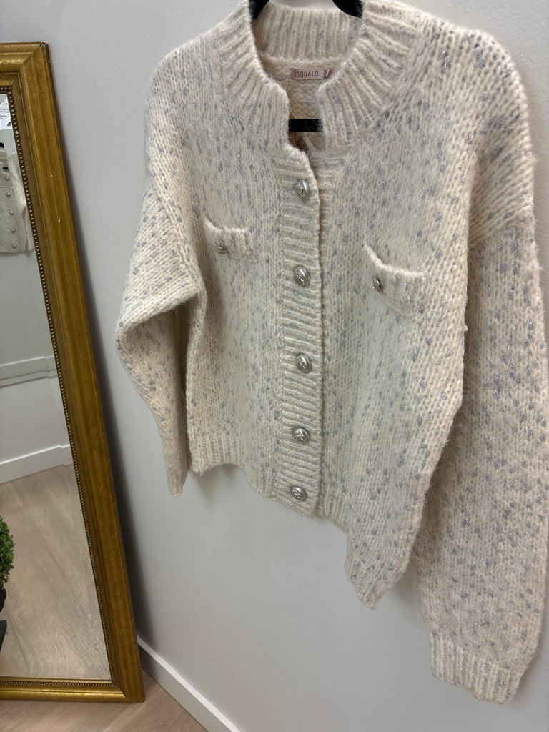 Esqualo Cream & Silver Lurex Button Cardigan