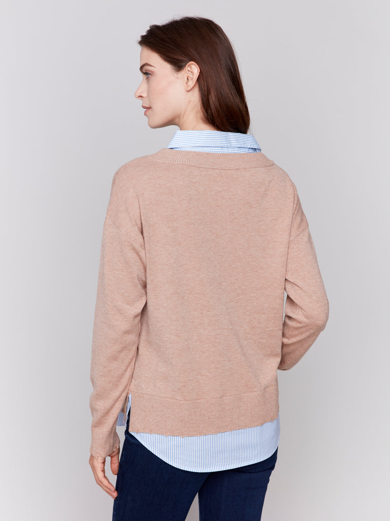 Charlie B Plushy Knit Poplin Fooler Sweater