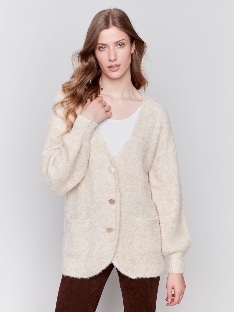 Charlie B Long Sleeve Boucle Sweater Cardigan