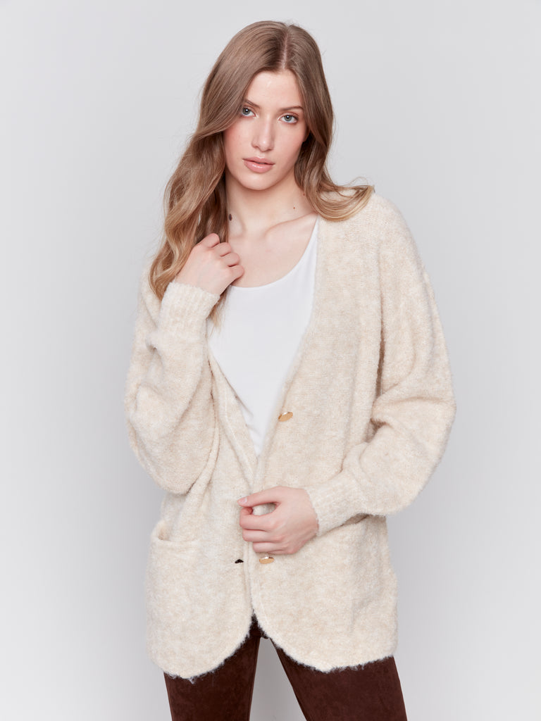 Charlie B Long Sleeve Boucle Sweater Cardigan