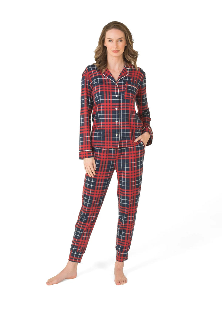 Latte Love Co. Notch Collar Top & Jogger Mood Indigo Plaid