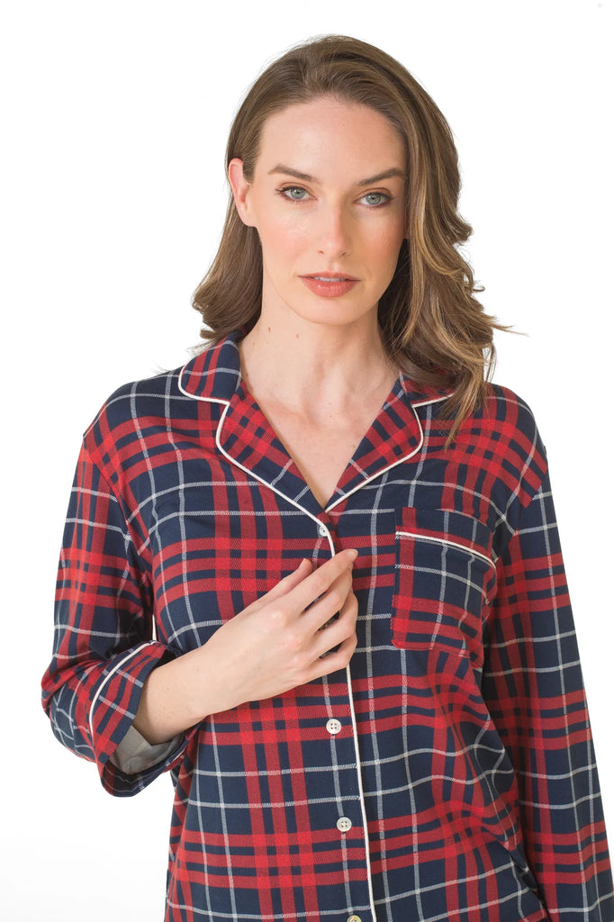 Latte Love Co. Notch Collar Top & Jogger Mood Indigo Plaid