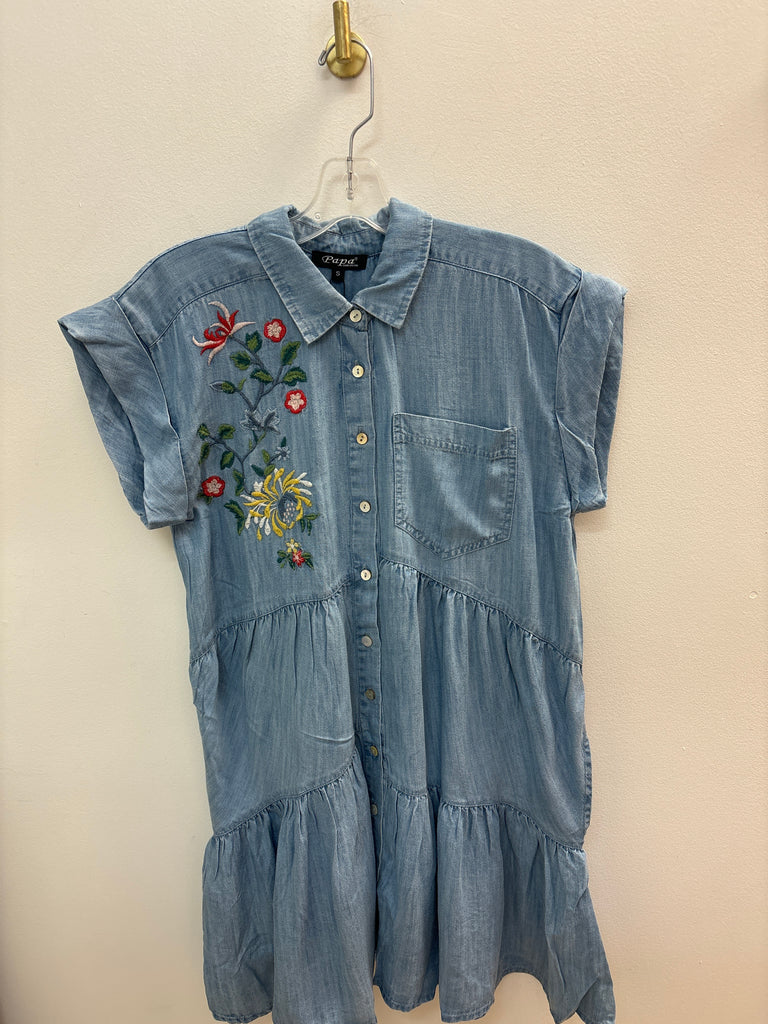 Papa Fashion Soft Denim Embroidered Dress