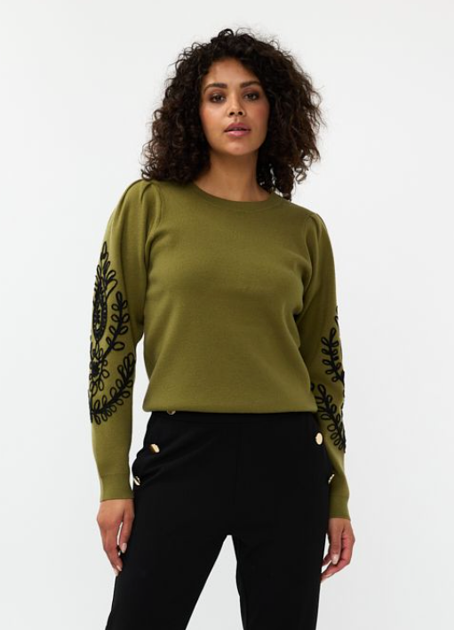 Esqualo Green Sweater with Tape Embroidery