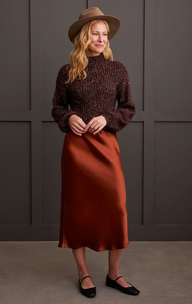 Tribal Pull On Satin Skirt Marsala