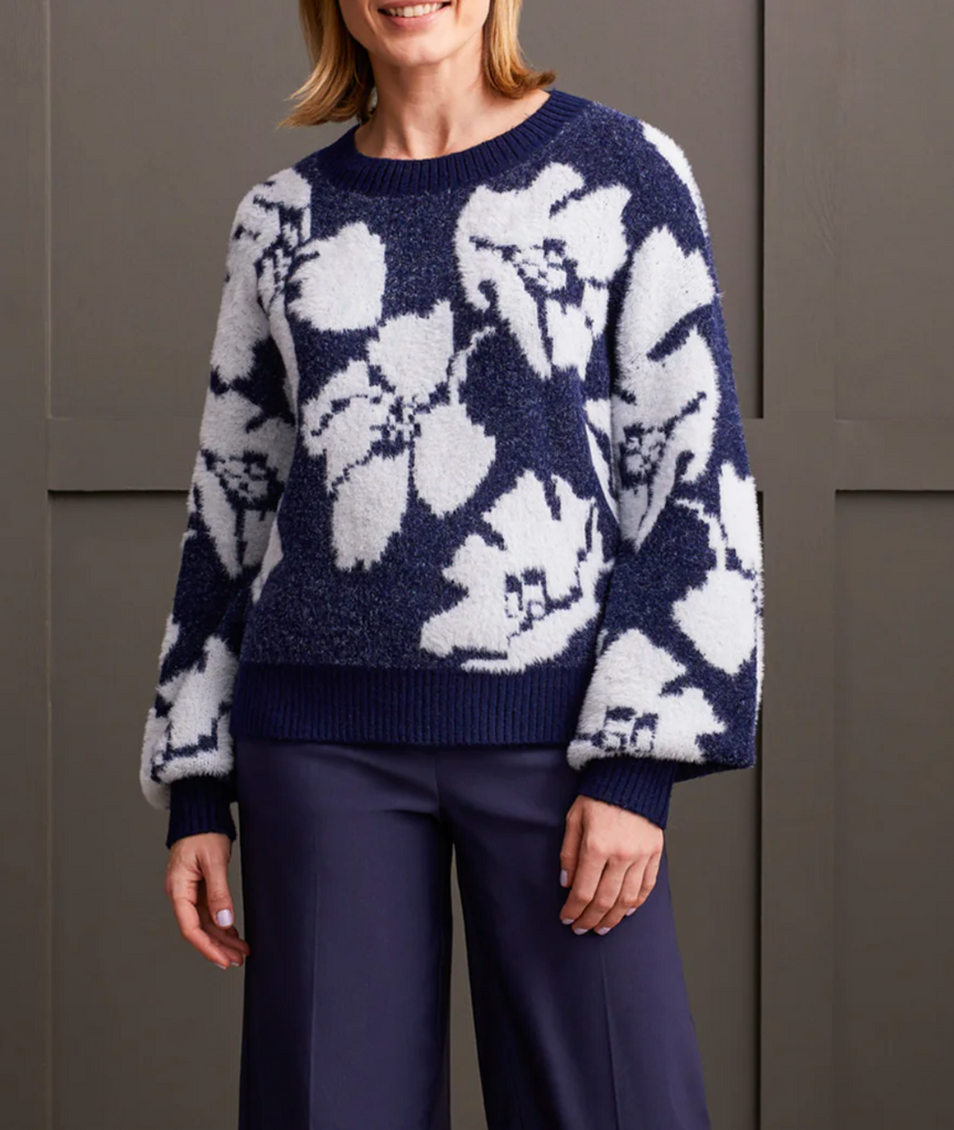 Tribal Fuzzy Navy and Floral Sweater