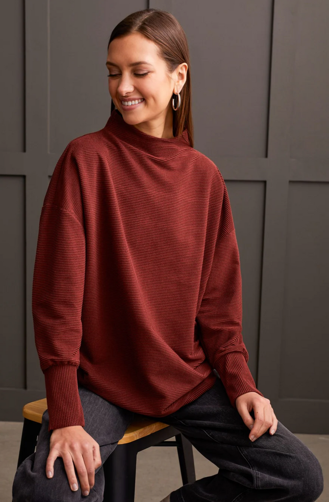 Tribal Funnel Neck Tunic Rum Brown