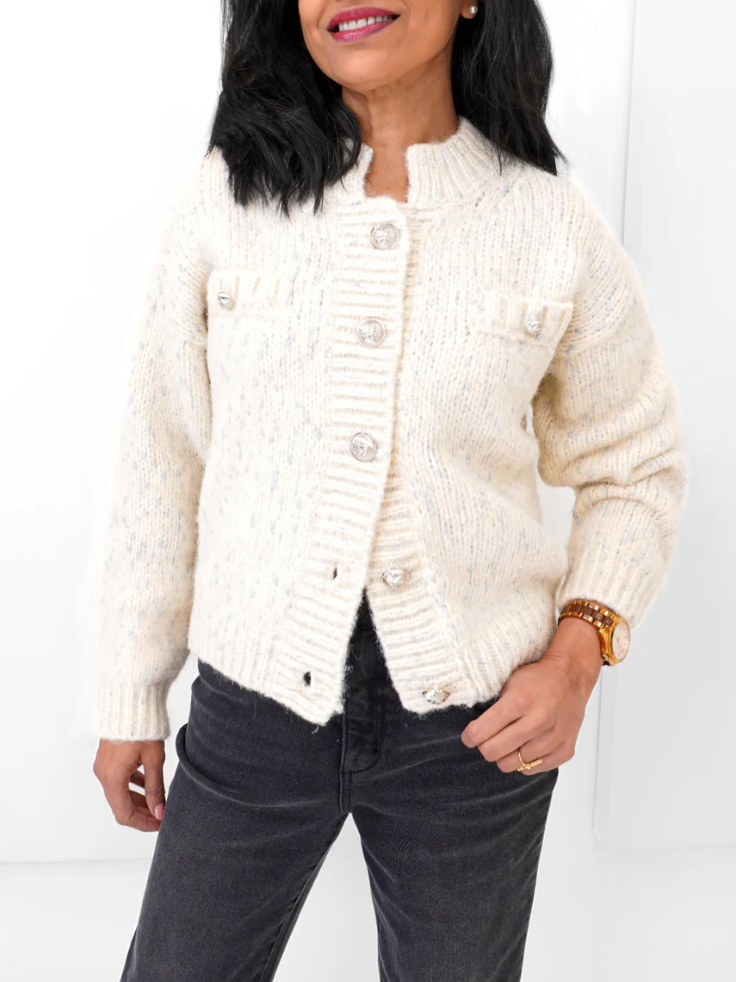 Esqualo Cream & Silver Lurex Button Cardigan