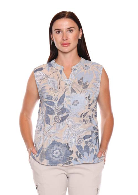 Sorella Floral Blue Sleeveless Top