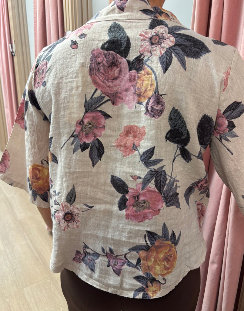 Sorella Floral Linen Button Front Top