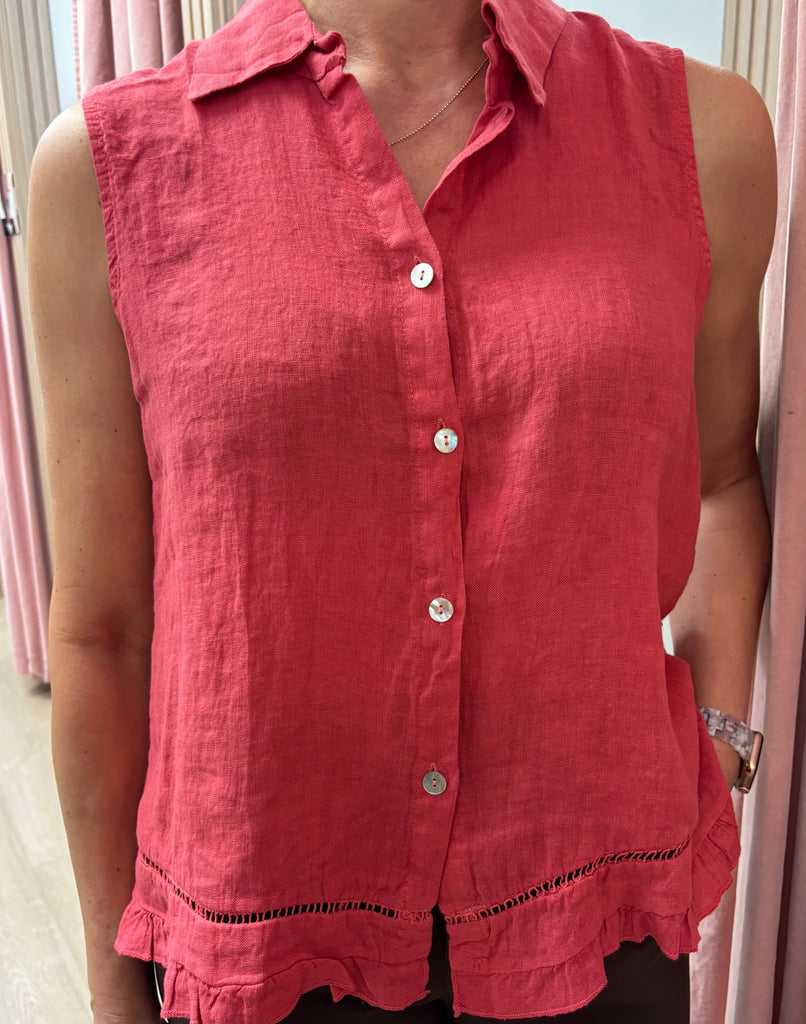 Sorella Rose Linen Tank with Lace Trim