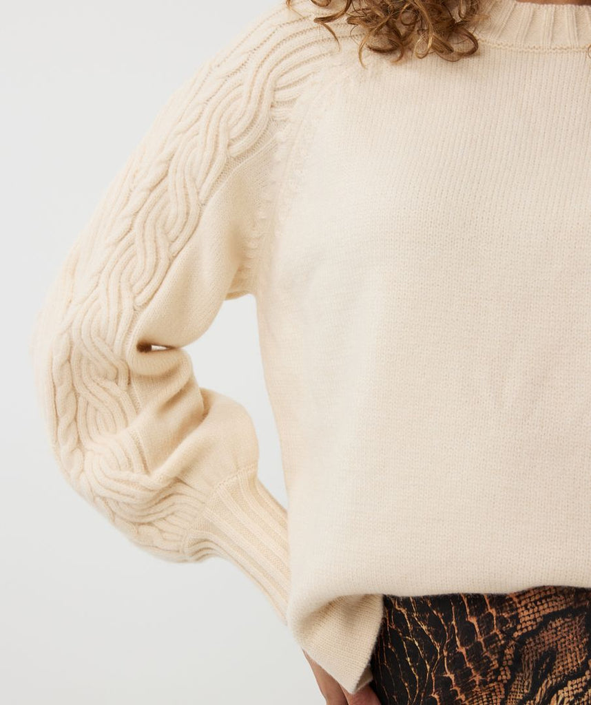 Esqualo Cream Cable Sleeve Sweater