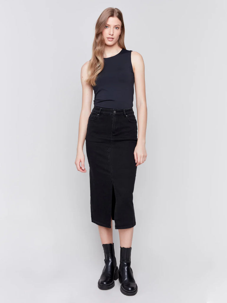 Charlie B Long Black Denim Skirt