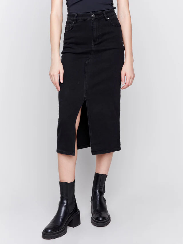 Charlie B Long Black Denim Skirt