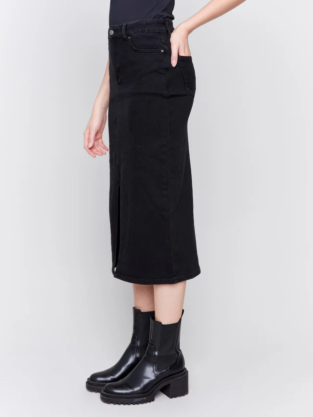 Charlie B Long Black Denim Skirt