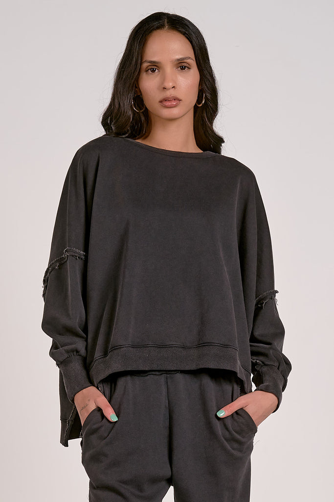 Elan Blacktop Oversized Black Crewneck