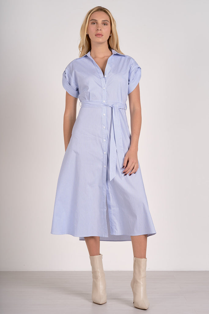 Elan Button Down Midi Blue Stripe Dress