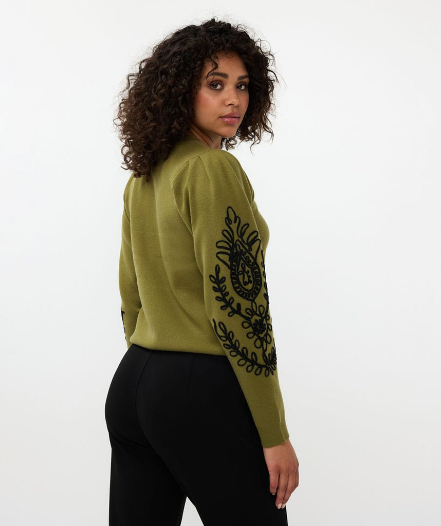 Esqualo Green Sweater with Tape Embroidery