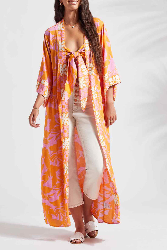 Tribal Printed Duster Kimono Canary